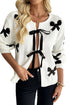 Ribbon Tie Front Bow Jacquard Knit Cardigan